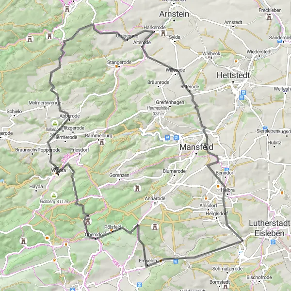 Map miniature of "Cycling Route to Blankenheim and Helbra" cycling inspiration in Sachsen-Anhalt, Germany. Generated by Tarmacs.app cycling route planner