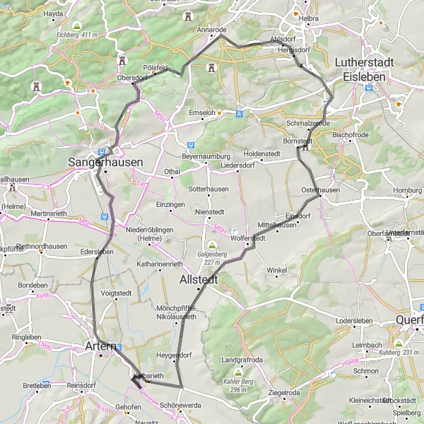 Map miniature of "Wine Route" cycling inspiration in Sachsen-Anhalt, Germany. Generated by Tarmacs.app cycling route planner