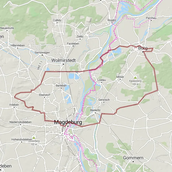 Map miniature of "The Rural Gravel Expedition" cycling inspiration in Sachsen-Anhalt, Germany. Generated by Tarmacs.app cycling route planner