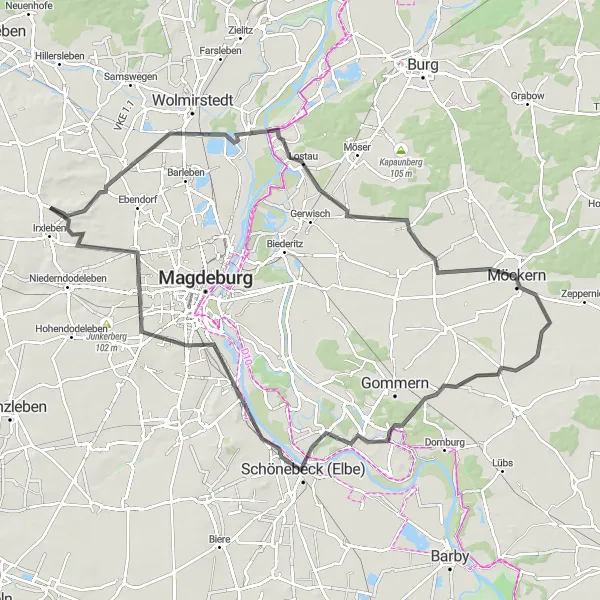 Map miniature of "Hermsdorf to Schönebeck Road Cycling Route" cycling inspiration in Sachsen-Anhalt, Germany. Generated by Tarmacs.app cycling route planner