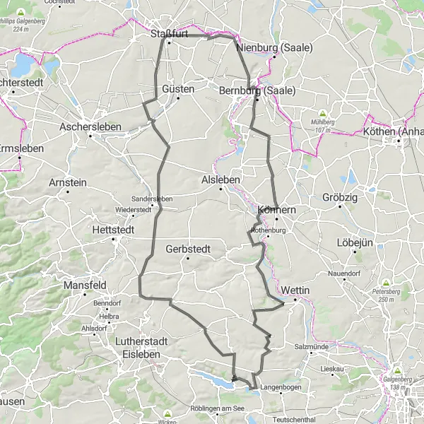 Karten-Miniaturansicht der Radinspiration "Rund um Höhnstedt entlang der Saale" in Sachsen-Anhalt, Germany. Erstellt vom Tarmacs.app-Routenplaner für Radtouren