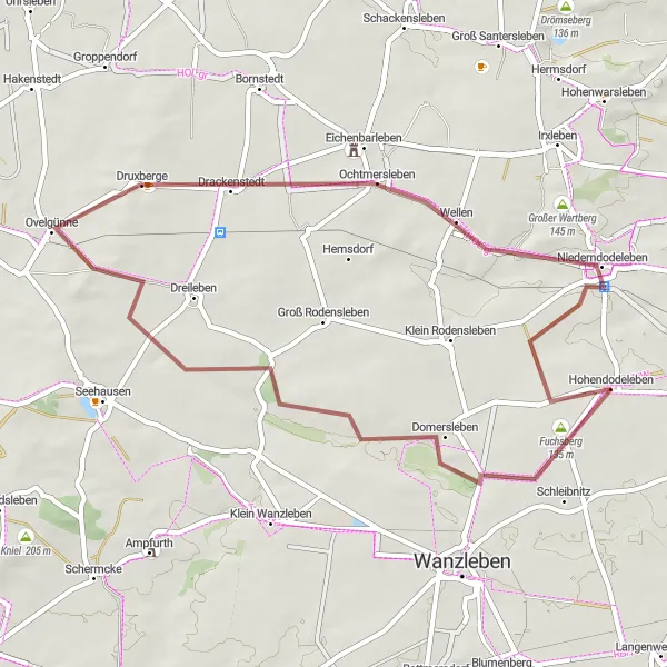 Map miniature of "Hohendodeleben Gravel Loop" cycling inspiration in Sachsen-Anhalt, Germany. Generated by Tarmacs.app cycling route planner