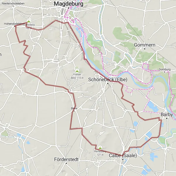 Karten-Miniaturansicht der Radinspiration "Gravel-Tour um Hohendodeleben" in Sachsen-Anhalt, Germany. Erstellt vom Tarmacs.app-Routenplaner für Radtouren