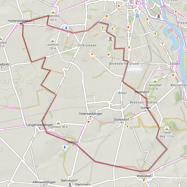 Map miniature of "Short and Sweet Gravel Ride" cycling inspiration in Sachsen-Anhalt, Germany. Generated by Tarmacs.app cycling route planner