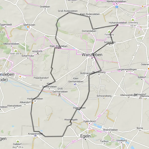 Karten-Miniaturansicht der Radinspiration "Panoramatische Radtour von Hohendodeleben bis Klein Rodensleben" in Sachsen-Anhalt, Germany. Erstellt vom Tarmacs.app-Routenplaner für Radtouren