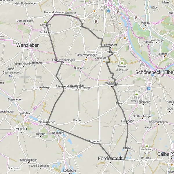 Karten-Miniaturansicht der Radinspiration "Erlebnisreiche Radtour durch die Umgebung von Hohendodeleben" in Sachsen-Anhalt, Germany. Erstellt vom Tarmacs.app-Routenplaner für Radtouren