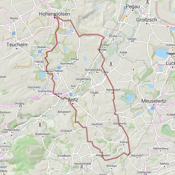 Karten-Miniaturansicht der Radinspiration "Rund um Hohenmölsen: Von Tagebauen und Schlössern" in Sachsen-Anhalt, Germany. Erstellt vom Tarmacs.app-Routenplaner für Radtouren