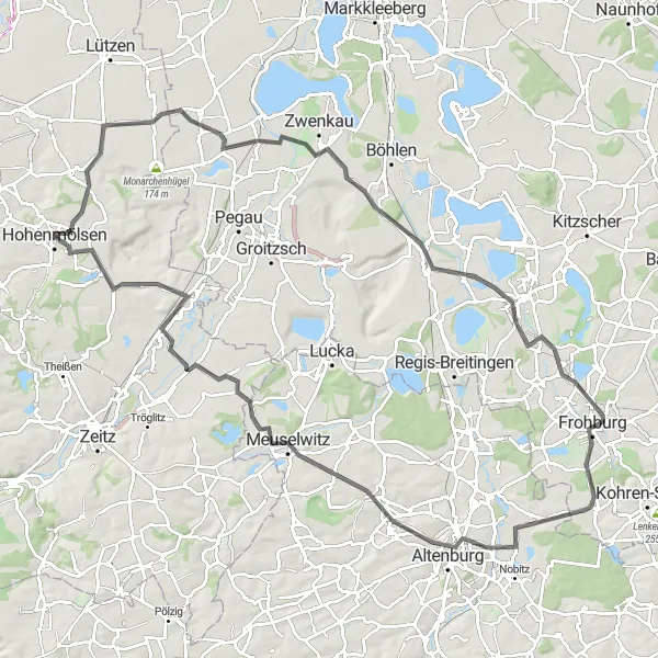 Karten-Miniaturansicht der Radinspiration "Auf den Spuren von Schlössern und Tagebauen" in Sachsen-Anhalt, Germany. Erstellt vom Tarmacs.app-Routenplaner für Radtouren