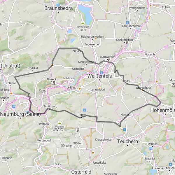 Karten-Miniaturansicht der Radinspiration "Rund um Hohenmölsen entlang malerischer Dörfer" in Sachsen-Anhalt, Germany. Erstellt vom Tarmacs.app-Routenplaner für Radtouren