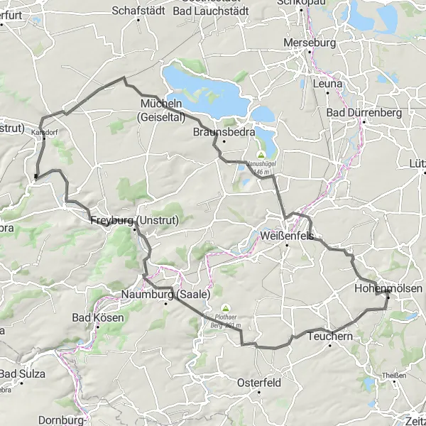 Map miniature of "Legend of the Unstrut" cycling inspiration in Sachsen-Anhalt, Germany. Generated by Tarmacs.app cycling route planner