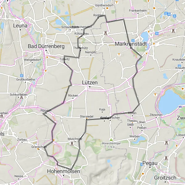 Map miniature of "Road Cycling Delight: Hohenmölsen and Rippachtal" cycling inspiration in Sachsen-Anhalt, Germany. Generated by Tarmacs.app cycling route planner