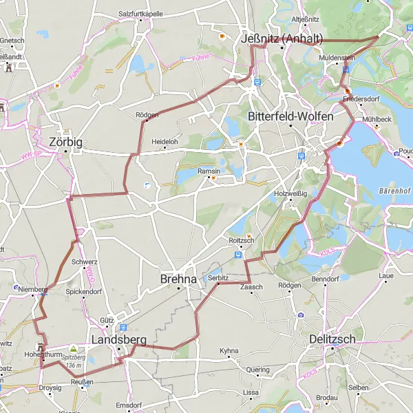 Map miniature of "Hohenthurm to Niemberg and Back" cycling inspiration in Sachsen-Anhalt, Germany. Generated by Tarmacs.app cycling route planner