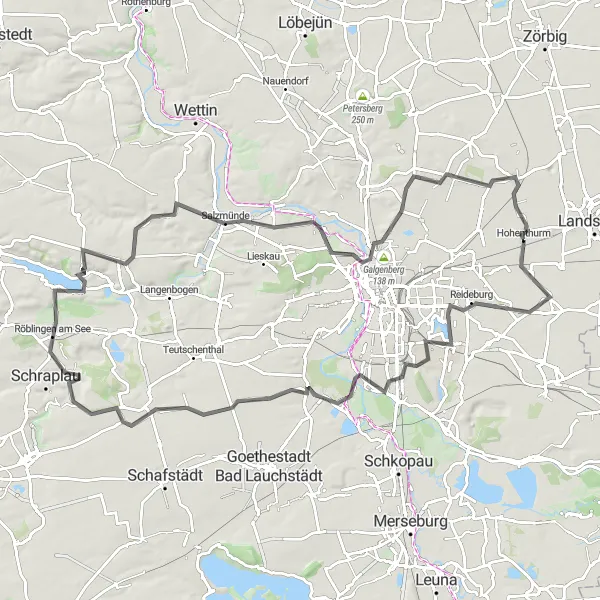 Map miniature of "Country Road Cycling" cycling inspiration in Sachsen-Anhalt, Germany. Generated by Tarmacs.app cycling route planner