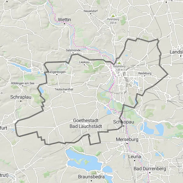 Karten-Miniaturansicht der Radinspiration "Panoramafahrt um Schkopau" in Sachsen-Anhalt, Germany. Erstellt vom Tarmacs.app-Routenplaner für Radtouren