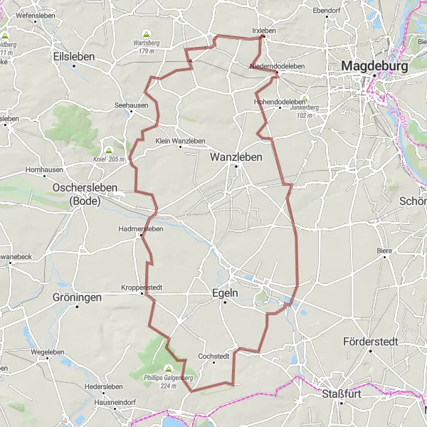 Karten-Miniaturansicht der Radinspiration "Graveltour von Hohenwarsleben nach Irxleben" in Sachsen-Anhalt, Germany. Erstellt vom Tarmacs.app-Routenplaner für Radtouren