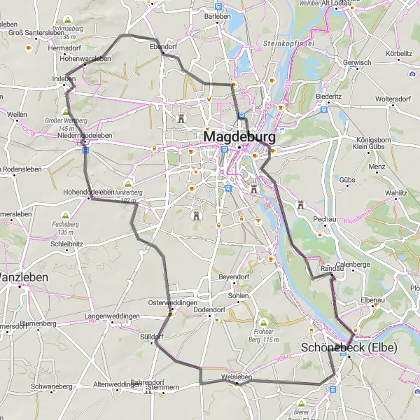 Map miniature of "Felsenberg Challenge" cycling inspiration in Sachsen-Anhalt, Germany. Generated by Tarmacs.app cycling route planner