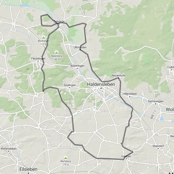 Map miniature of "Hohenwarsleben to Eichenbarleben Road Cycling Route" cycling inspiration in Sachsen-Anhalt, Germany. Generated by Tarmacs.app cycling route planner