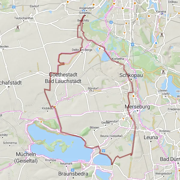 Karten-Miniaturansicht der Radinspiration "Rundweg um Holleben - Graveltour" in Sachsen-Anhalt, Germany. Erstellt vom Tarmacs.app-Routenplaner für Radtouren