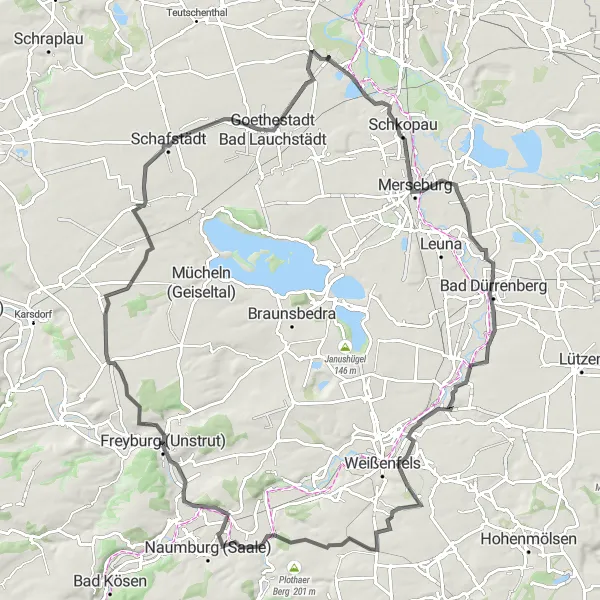 Karten-Miniaturansicht der Radinspiration "Schkopau - Bad Dürrenberg Rundtour" in Sachsen-Anhalt, Germany. Erstellt vom Tarmacs.app-Routenplaner für Radtouren