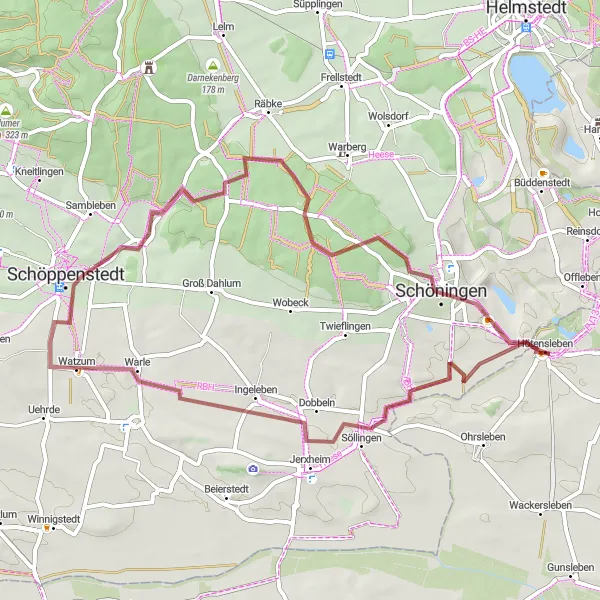 Map miniature of "The Schöningen Ride" cycling inspiration in Sachsen-Anhalt, Germany. Generated by Tarmacs.app cycling route planner