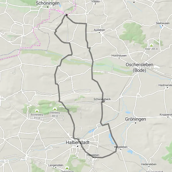 Map miniature of "The Heights Circuit" cycling inspiration in Sachsen-Anhalt, Germany. Generated by Tarmacs.app cycling route planner