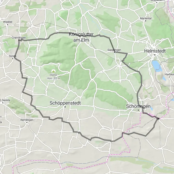 Map miniature of "Jerxheim Adventure" cycling inspiration in Sachsen-Anhalt, Germany. Generated by Tarmacs.app cycling route planner