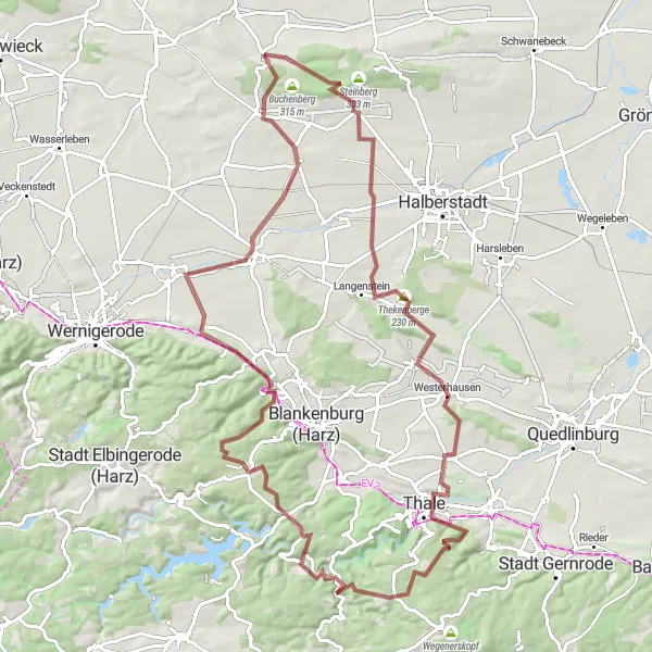 Map miniature of "Harz Monumental Gravel Challenge" cycling inspiration in Sachsen-Anhalt, Germany. Generated by Tarmacs.app cycling route planner