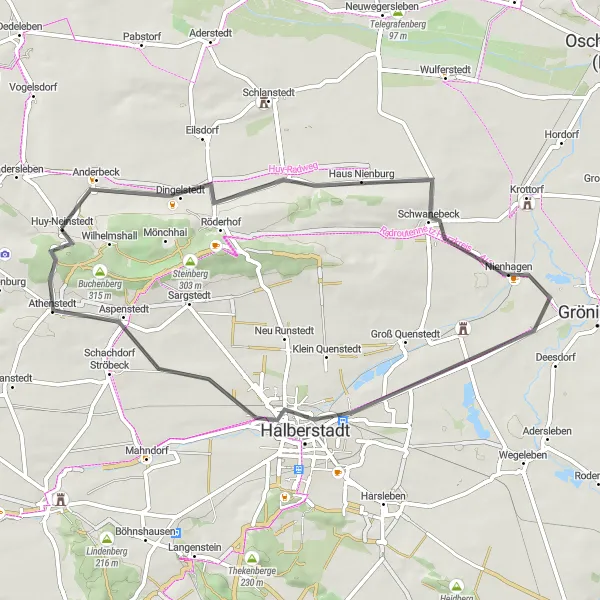 Karten-Miniaturansicht der Radinspiration "Rundweg um Huy-Neinstedt (Straße)" in Sachsen-Anhalt, Germany. Erstellt vom Tarmacs.app-Routenplaner für Radtouren