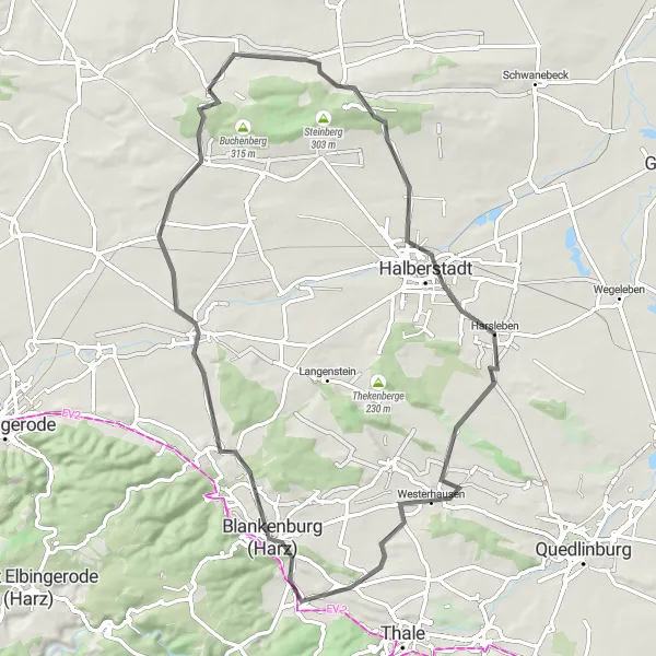 Karten-Miniaturansicht der Radinspiration "Rundweg um Huy-Neinstedt (Straße)" in Sachsen-Anhalt, Germany. Erstellt vom Tarmacs.app-Routenplaner für Radtouren