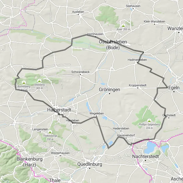 Map miniature of "Scenic Cycling in Oschersleben" cycling inspiration in Sachsen-Anhalt, Germany. Generated by Tarmacs.app cycling route planner