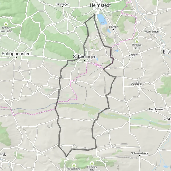 Map miniature of "Jerxheim and Beyond" cycling inspiration in Sachsen-Anhalt, Germany. Generated by Tarmacs.app cycling route planner