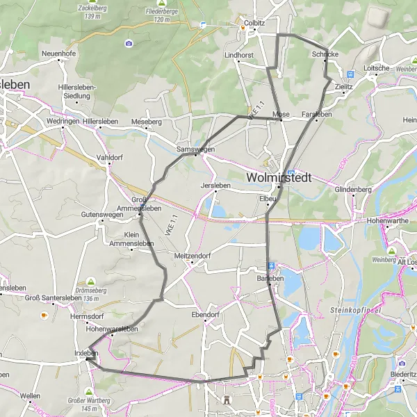 Map miniature of "Exploring the Gems of Groß Ammensleben" cycling inspiration in Sachsen-Anhalt, Germany. Generated by Tarmacs.app cycling route planner