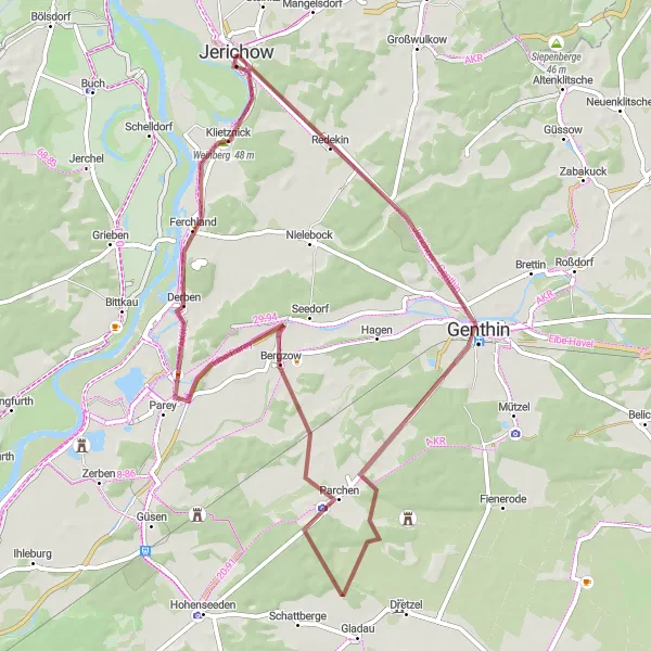 Map miniature of "Redekin Adventure" cycling inspiration in Sachsen-Anhalt, Germany. Generated by Tarmacs.app cycling route planner