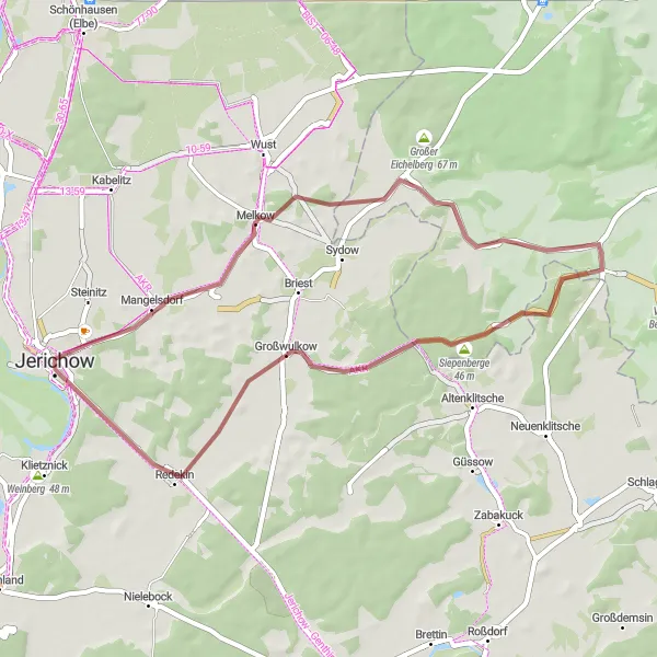 Map miniature of "The Gravel Adventure" cycling inspiration in Sachsen-Anhalt, Germany. Generated by Tarmacs.app cycling route planner