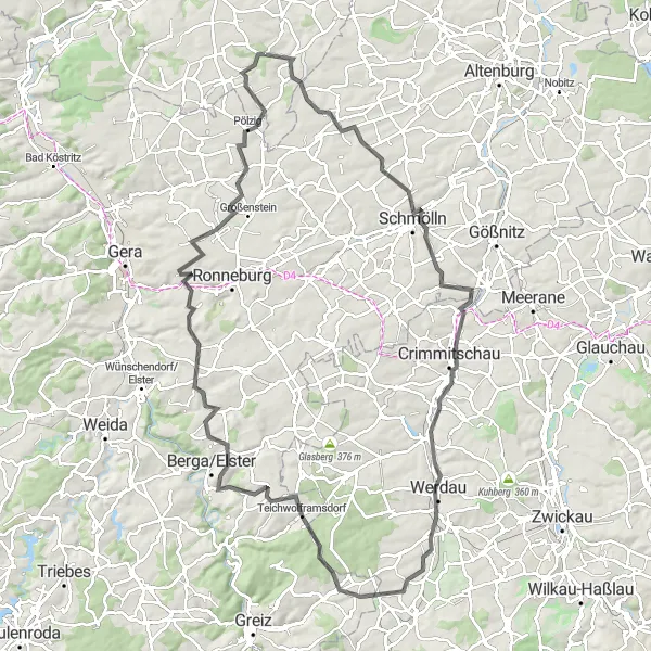 Map miniature of "The Historical Road Tour" cycling inspiration in Sachsen-Anhalt, Germany. Generated by Tarmacs.app cycling route planner