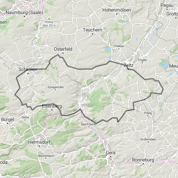 Map miniature of "The Castles and Countryside" cycling inspiration in Sachsen-Anhalt, Germany. Generated by Tarmacs.app cycling route planner