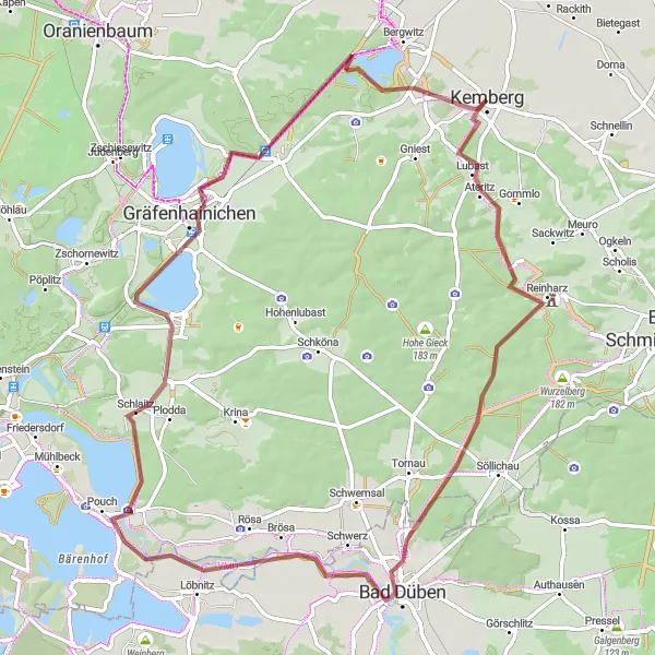 Map miniature of "Ateritz and Schlaitz Gravel Cycling Route" cycling inspiration in Sachsen-Anhalt, Germany. Generated by Tarmacs.app cycling route planner