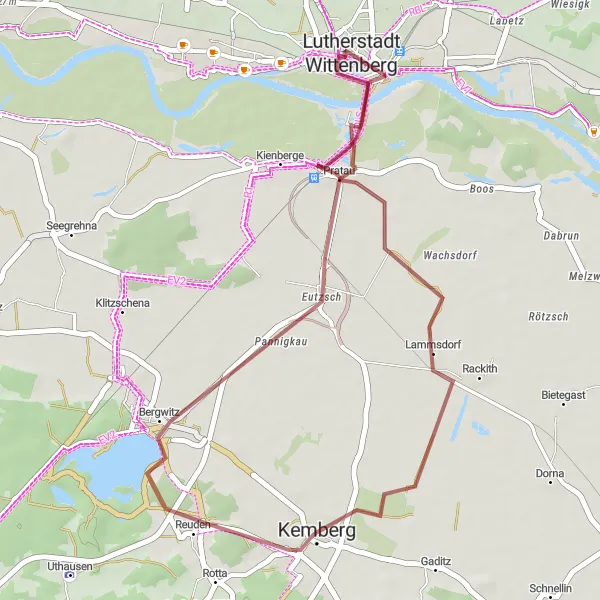 Karten-Miniaturansicht der Radinspiration "Kurze Gravel-Tour nach Wittenberg" in Sachsen-Anhalt, Germany. Erstellt vom Tarmacs.app-Routenplaner für Radtouren