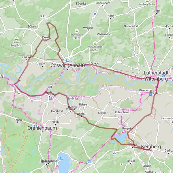 Karten-Miniaturansicht der Radinspiration "Gravel-Rundtour von Kemberg" in Sachsen-Anhalt, Germany. Erstellt vom Tarmacs.app-Routenplaner für Radtouren