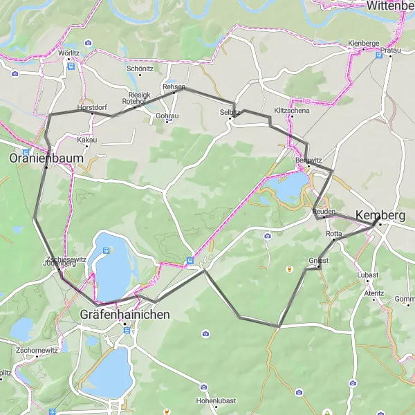 Map miniature of "Scenic Road Cycling Route near Kemberg" cycling inspiration in Sachsen-Anhalt, Germany. Generated by Tarmacs.app cycling route planner