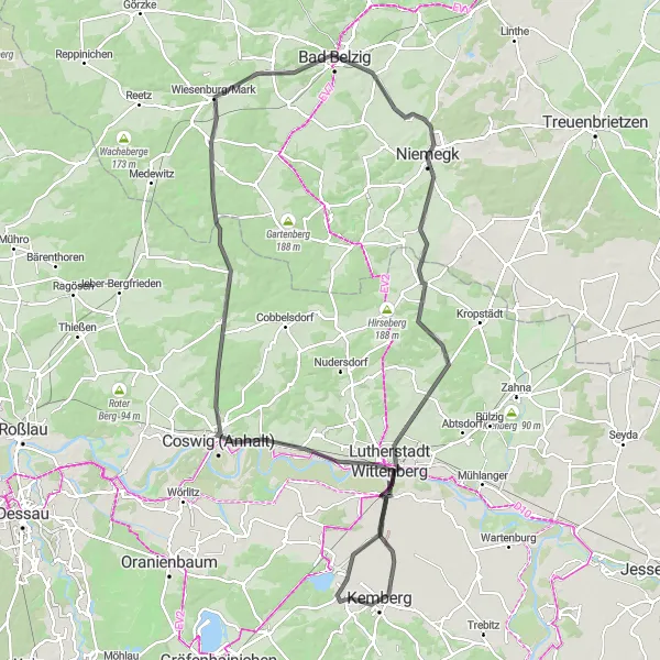 Map miniature of "Cultural and Natural Delights Road Cycling Route" cycling inspiration in Sachsen-Anhalt, Germany. Generated by Tarmacs.app cycling route planner