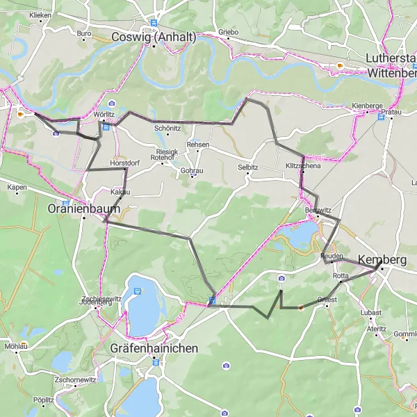 Karten-Miniaturansicht der Radinspiration "Road-Tour nach Bergwitz" in Sachsen-Anhalt, Germany. Erstellt vom Tarmacs.app-Routenplaner für Radtouren