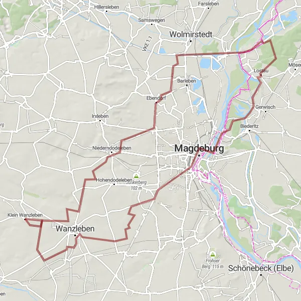 Map miniature of "Scenic Countryside Gravel Experience" cycling inspiration in Sachsen-Anhalt, Germany. Generated by Tarmacs.app cycling route planner