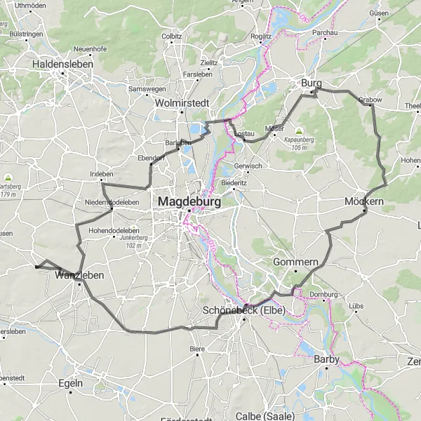 Karten-Miniaturansicht der Radinspiration "Epische Fahrradtour durch die Region um Klein Wanzleben" in Sachsen-Anhalt, Germany. Erstellt vom Tarmacs.app-Routenplaner für Radtouren