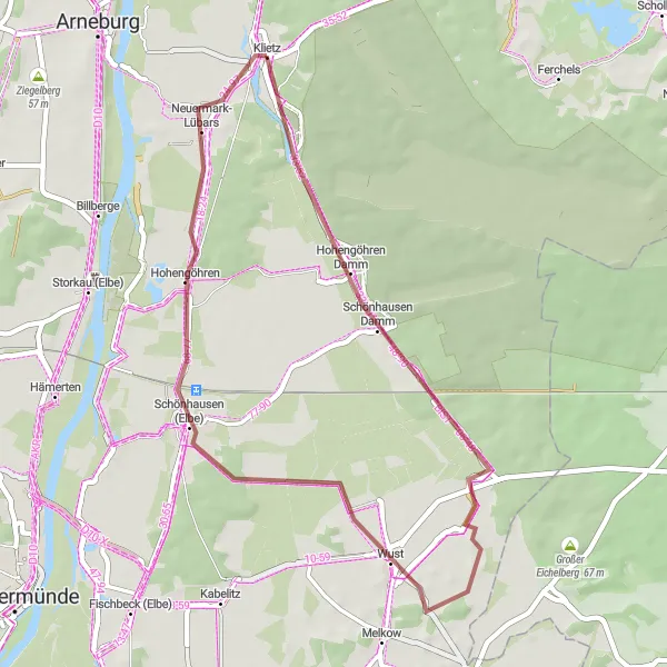 Map miniature of "Scenic Gravel Ride" cycling inspiration in Sachsen-Anhalt, Germany. Generated by Tarmacs.app cycling route planner