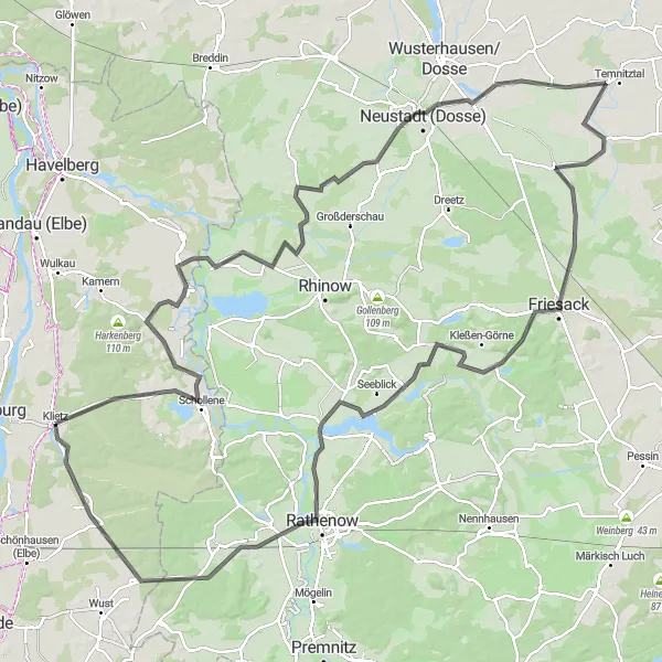 Karten-Miniaturansicht der Radinspiration "Havelland-Runde von Klietz" in Sachsen-Anhalt, Germany. Erstellt vom Tarmacs.app-Routenplaner für Radtouren
