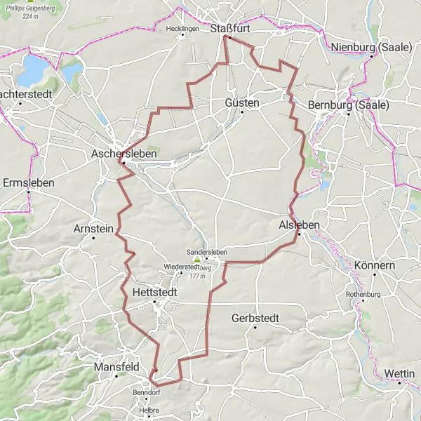 Karten-Miniaturansicht der Radinspiration "Aschersleben und Alsleben - Gravel Radtour" in Sachsen-Anhalt, Germany. Erstellt vom Tarmacs.app-Routenplaner für Radtouren