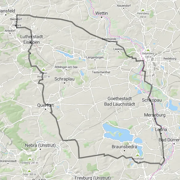 Karten-Miniaturansicht der Radinspiration "Panoramafahrt durch Merseburg und Querfurt" in Sachsen-Anhalt, Germany. Erstellt vom Tarmacs.app-Routenplaner für Radtouren