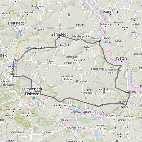 Map miniature of "Sickberg and Himmelshöhe Tour" cycling inspiration in Sachsen-Anhalt, Germany. Generated by Tarmacs.app cycling route planner