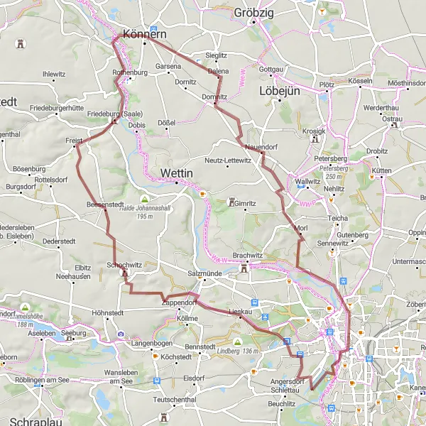 Karten-Miniaturansicht der Radinspiration "Saale Durchbruchstal Gravel-Radtour" in Sachsen-Anhalt, Germany. Erstellt vom Tarmacs.app-Routenplaner für Radtouren